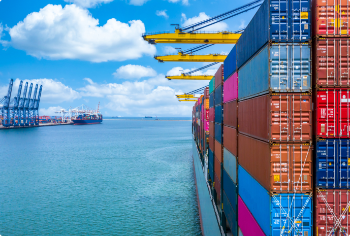 Global trade port with containers